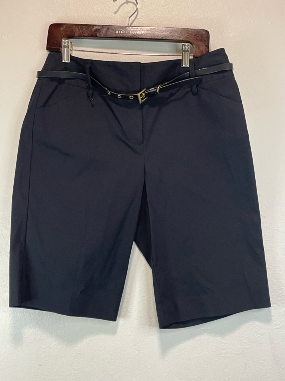 Dana Buchman Navy Tailored Bermuda Shorts with Slim Belt